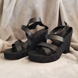 Gucci Black Strappy Platform Wedge Sandals